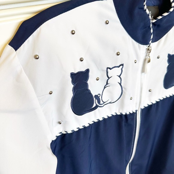 Vintage American Silver Threads USA Cat Lady 90s Y2K Zip Front Windbreaker Women - Picture 5 of 9